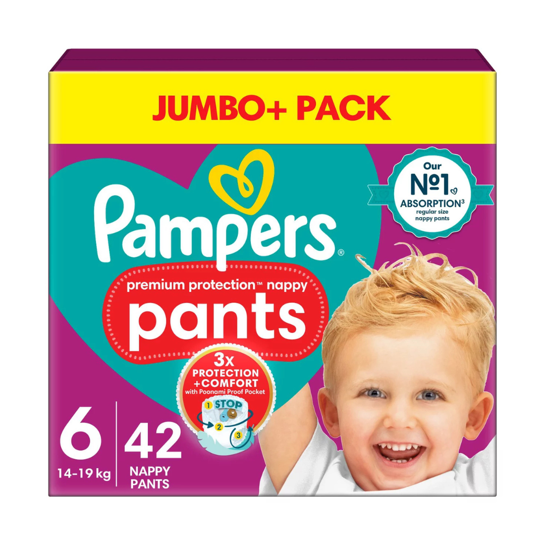 Pampers Premium Protection Nappy Pants Size 6, 42 Nappies, Jumbo Pack