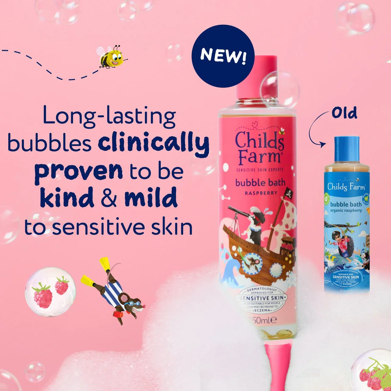 Childs Farm Bubble Bath Sensitive Skin Raspberry 250ml