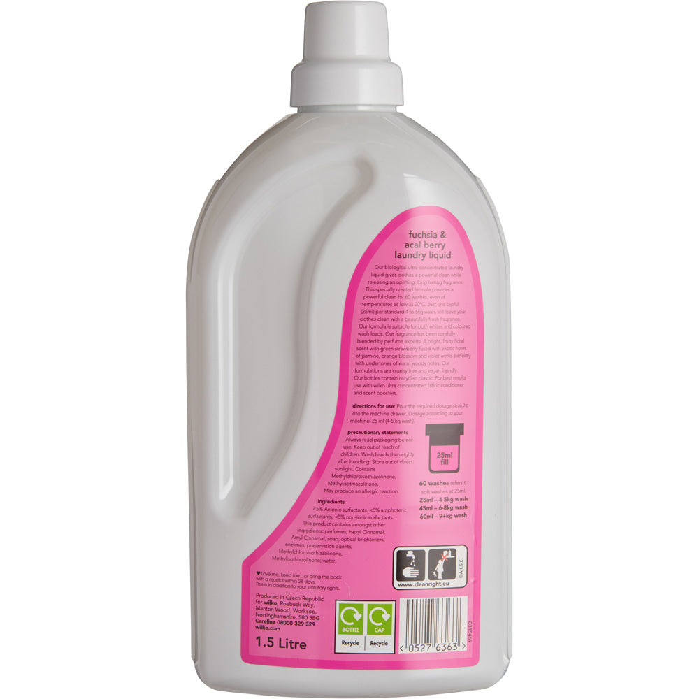 Wilko Biological Fuchsia and Acai Berry Laundry Liquid 60 Washes 1.5L