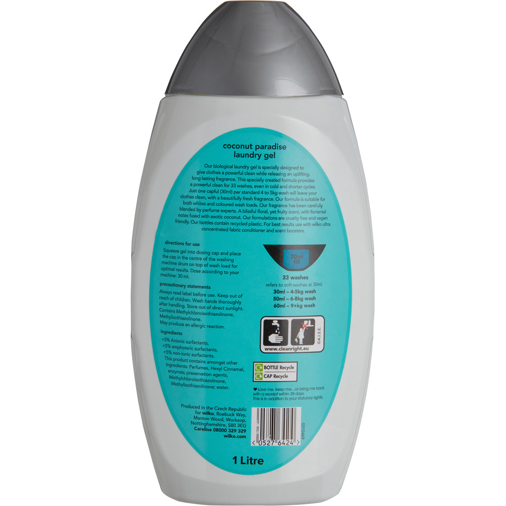Wilko Biological Coconut Paradise Laundry Gel 33 Washes 1L