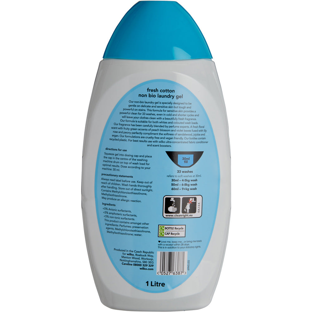 Wilko Non Bio Fresh Cotton Laundry Gel 33 Washes 1L