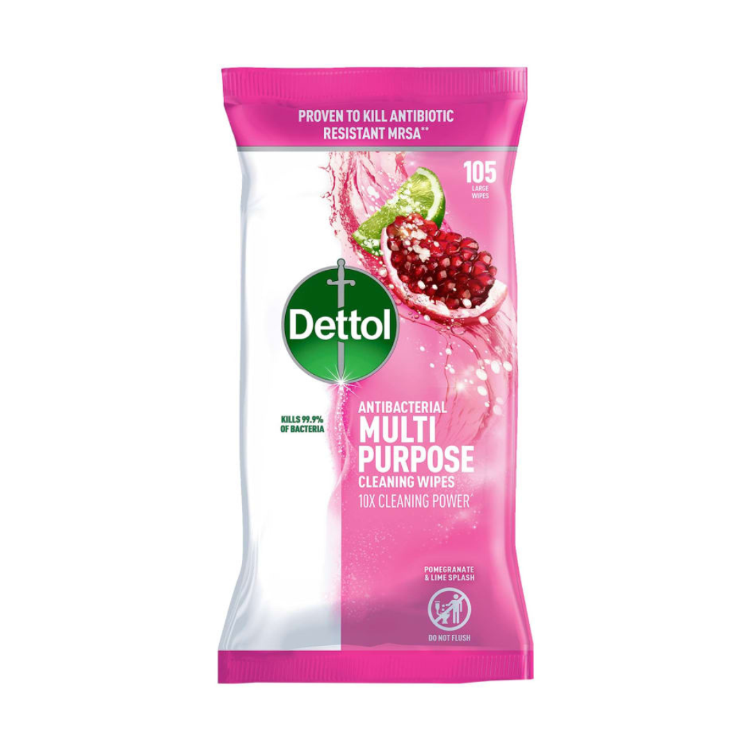 Dettol Antibacterial Multi Purpose Large Cleaning Wipes Pomegranate & Lime Splash 105