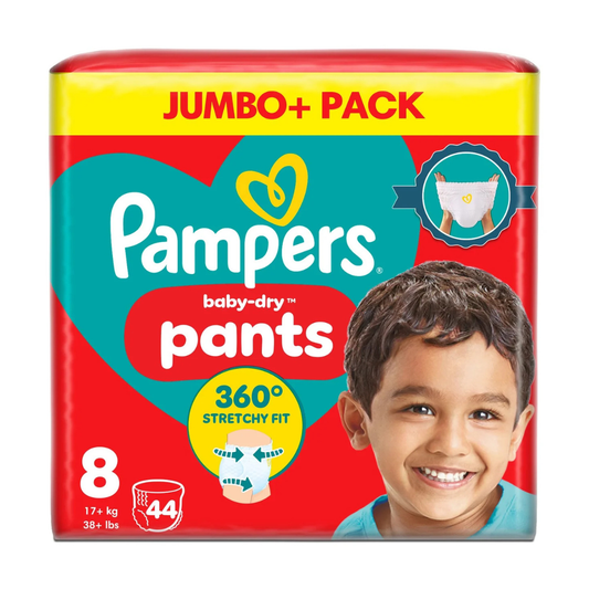 Pampers Baby-Dry Nappy Pants Size 8, 44 Nappies, 17kg+, Jumbo+ Pack