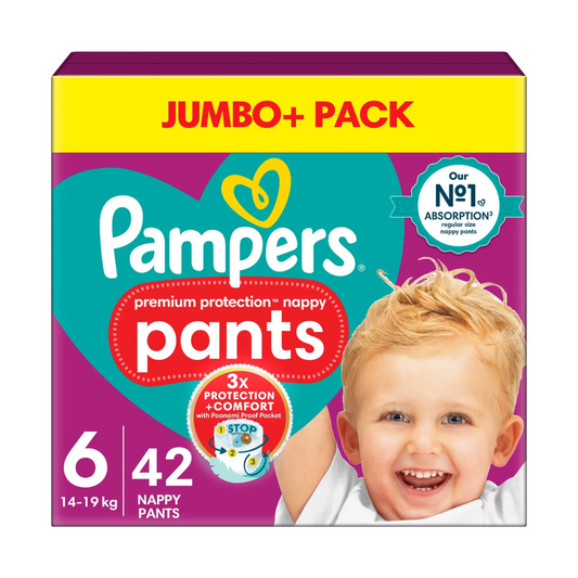Pampers Premium Protection Nappy Pants Size 6, 42 Nappies, Jumbo Pack