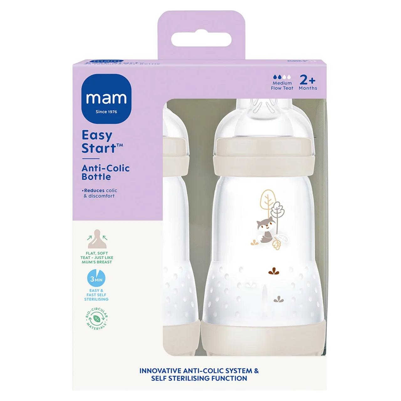 MAM Easy Start Anti Colic Bottle 2 Months+ Self Sterilising Function 2*260ml